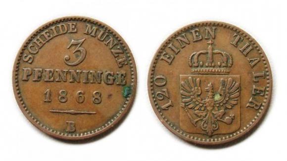 3 fenigi 1868 Wilhelm I Niemcy (1)