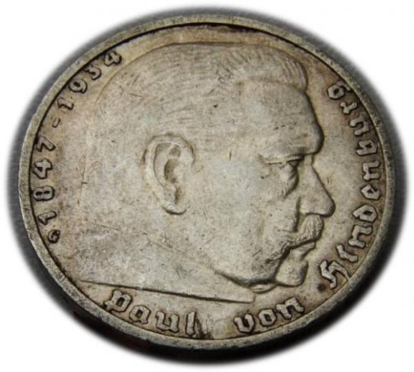 5 marek 1937 Paul von Hindenburg / swastyka Karlsruhe (1)