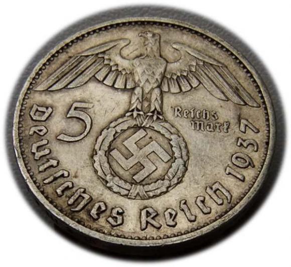 5 marek 1937 Paul von Hindenburg / swastyka Karlsruhe (2)