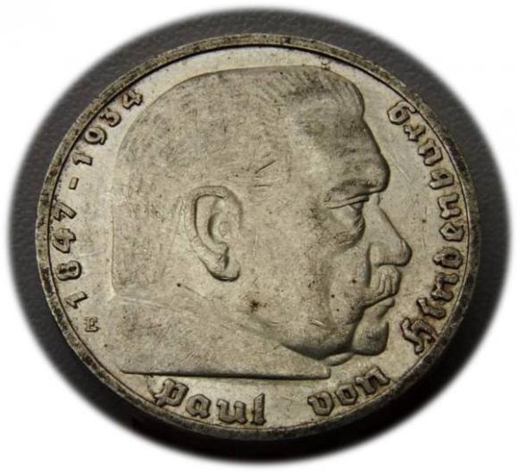 5 marek 1938 Paul von Hindenburg / swastyka Drezno (1)