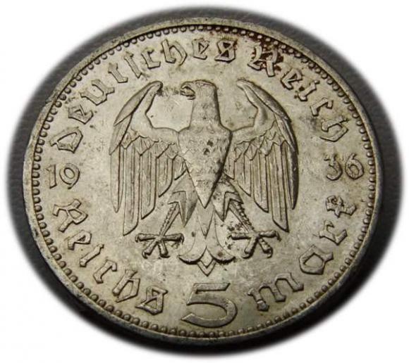 5 marek 1936 Paul von Hindenburg / orzeł pruski Berlin (2)