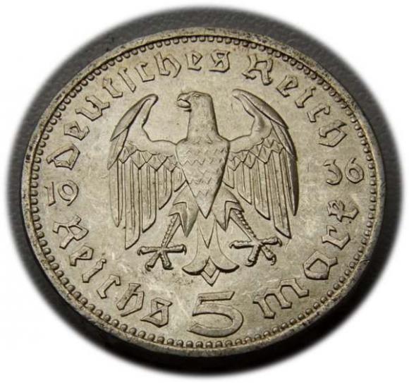 5 mark 1936 A Paul von Hindenburg / prussian eagle Berlin