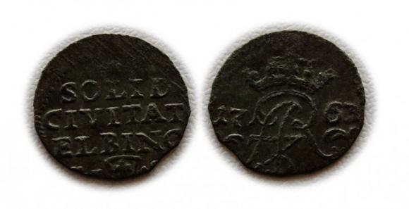 Szeląg 1763 August III Sas Elbląg (1)