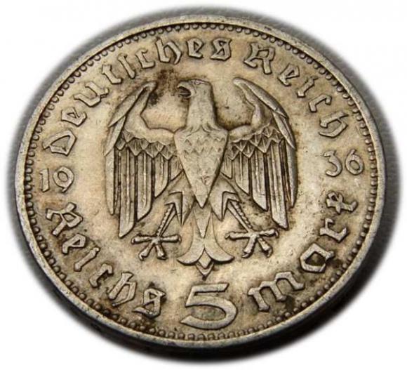 5 marek 1936 Paul von Hindenburg / orzeł pruski Berlin (2)