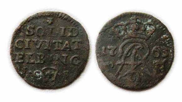Szeląg 1763 August III Elbląg (1)