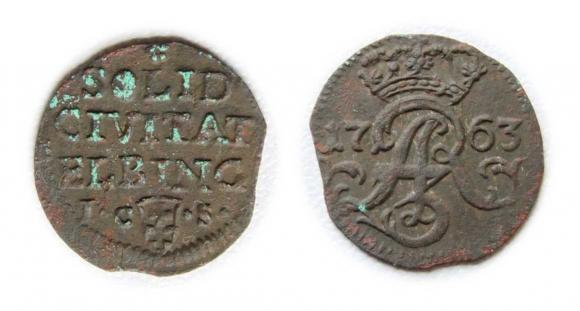 Szeląg 1763 August III Elbląg (1)