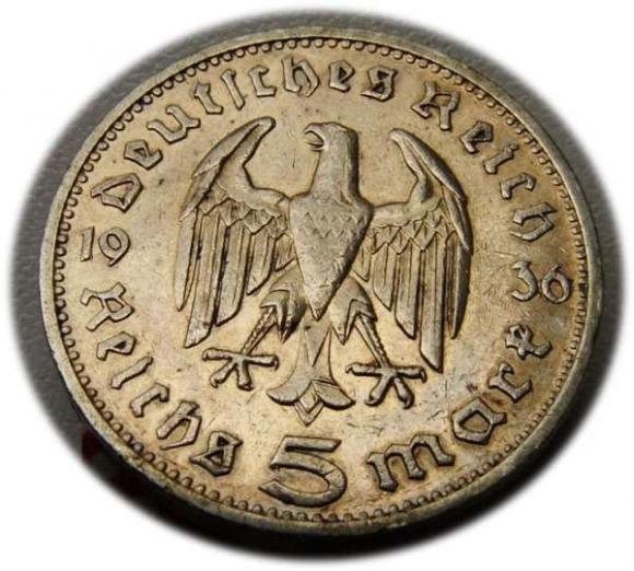 5 mark 1936 G Paul von Hindenburg / prussian eagle Karlsruhe (2)