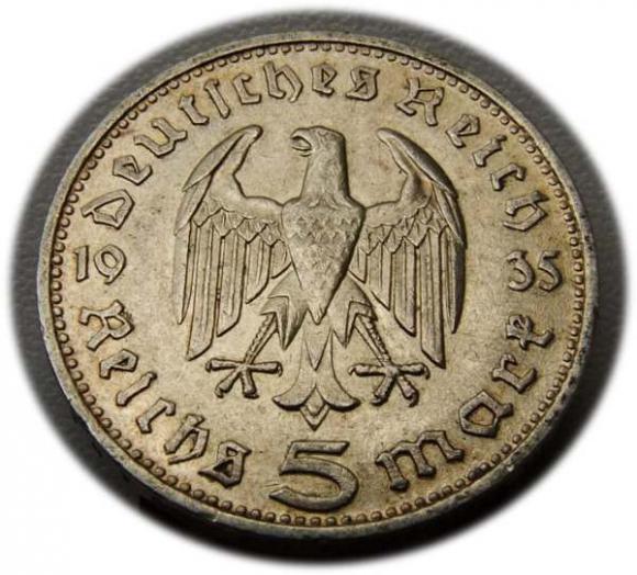 5 mark 1935 D Paul von Hindenburg / prussian eagle Munich