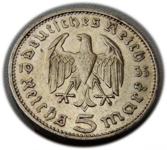 5 marek 1935 Paul von Hindenburg / orzeł pruski Stuttgart (2)