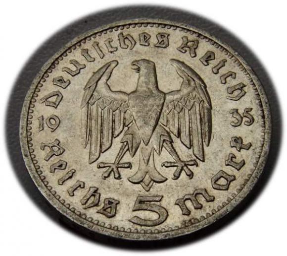5 mark 1935 G Paul von Hindenburg / prussian eagle Karlsruhe