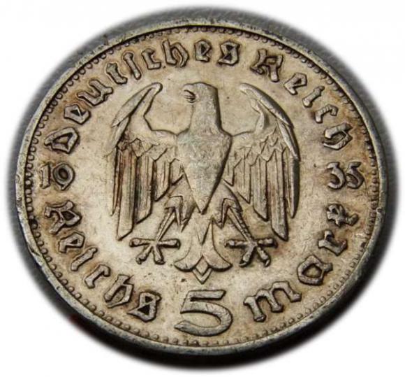 5 marek 1935 Paul von Hindenburg / orzeł pruski Karlsruhe (2)