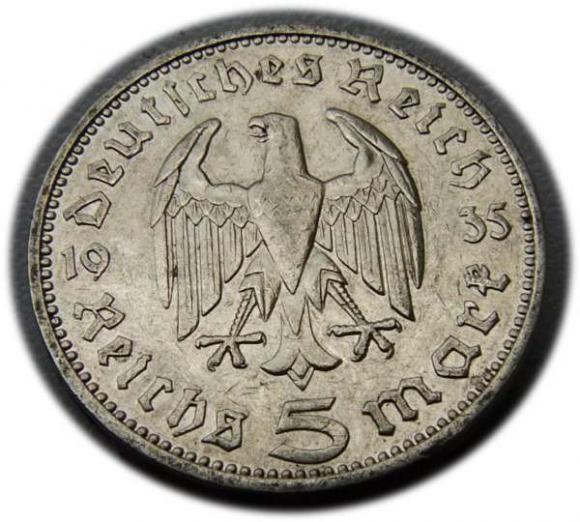 5 mark 1935 J Paul von Hindenburg / prussian eagle Hamburg (2)