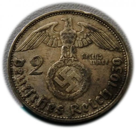 2 marki 1939 Paul von Hindenburg / swastyka Monachium (2)