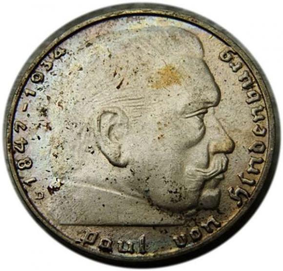2 marki 1939 Paul von Hindenburg / swastyka Monachium (1)