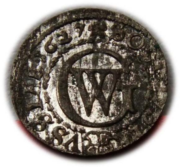 Szeląg 1627 Jerzy Wilhelm Księstwo Pruskie Królewiec (1)