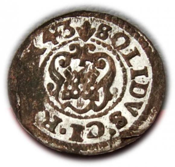 Szeląg 1643 Krystyna Waza Ryga (2)