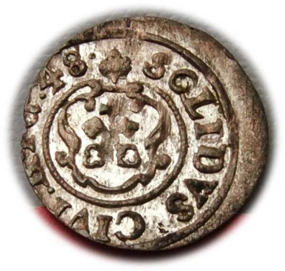 Szeląg 1648 Krystyna Waza Ryga (2)