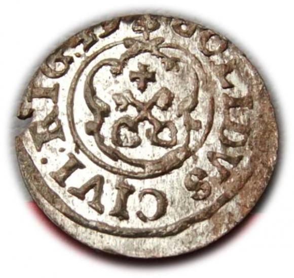 Szeląg 1649 Krystyna Waza Ryga (2)