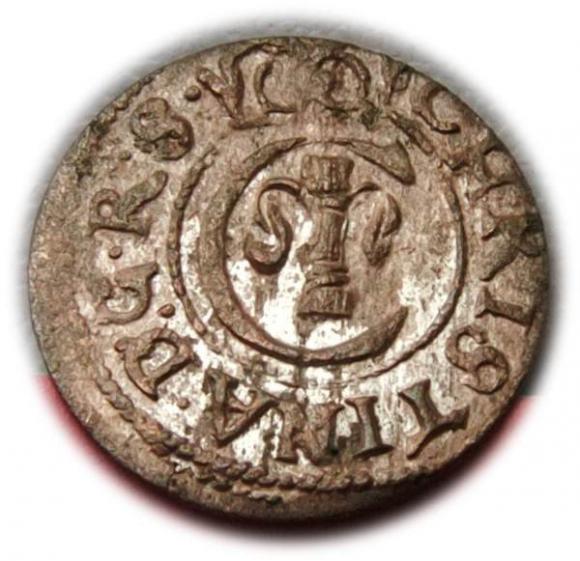 Szeląg 1650 Krystyna Waza Ryga (1)