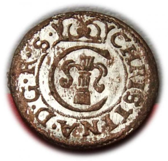 Szeląg 1652 Krystyna Waza Ryga (1)