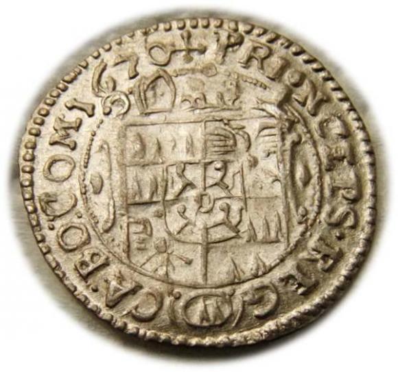 3 krajcary 1670 Karol II Lichtenstein Ołomuniec  (2)