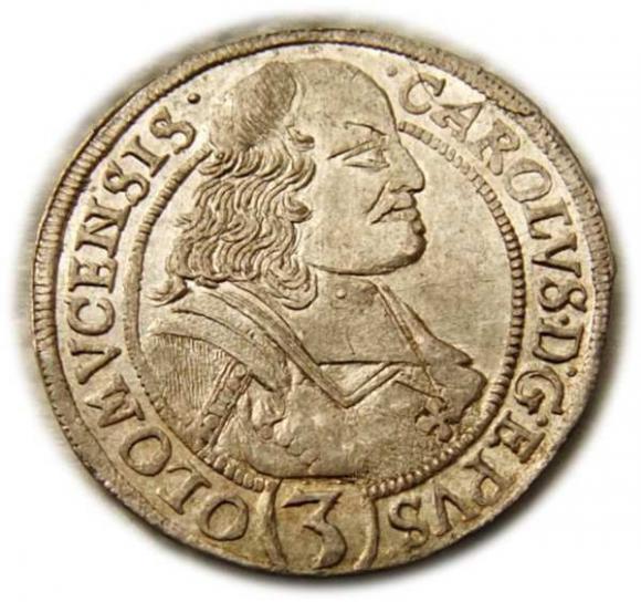 3 krajcary 1695 Karol II Lichtenstein Ołomuniec (1)