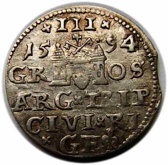 Trojak 1594 Zygmunt III Waza Ryga (2)