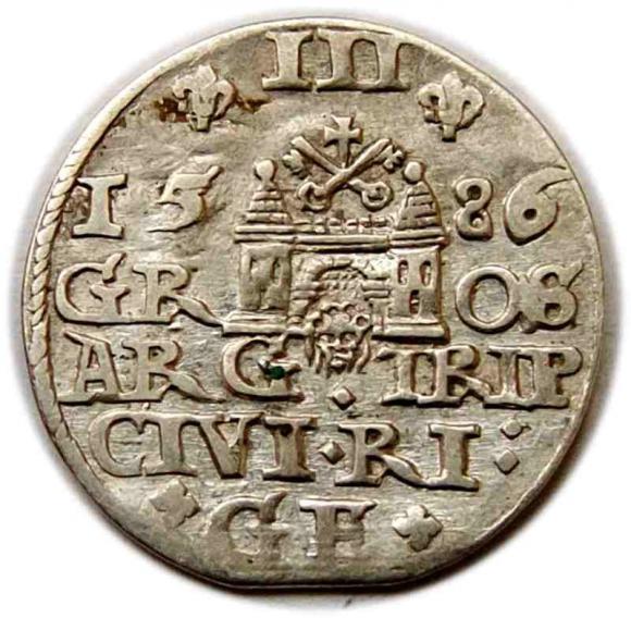 Trojak 1586 Stefan Batory Ryga (2)