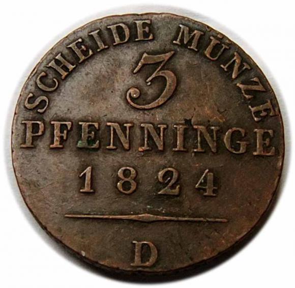 1 fenig 1824 Fryderyk Wilhelm III Prusy Dusseldorf (1)