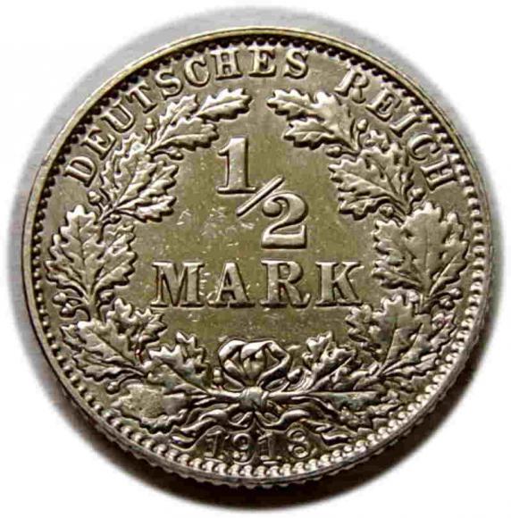 1/2 marki 1918 Wilhelm II Hohenzollern Prusy Muldenhutten (1)