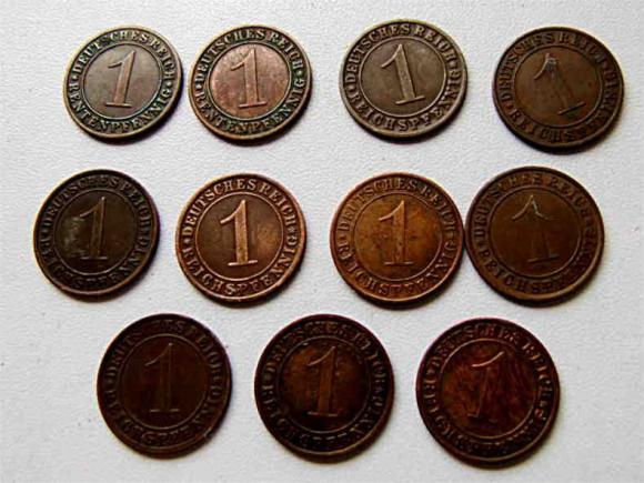 Zestaw reichspfennig i rentenpfennig 11 sztuk Niemcy (1)