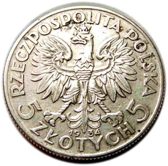5 złotych 1934, Głowa Kobiety, II RP, Warszawa (2)