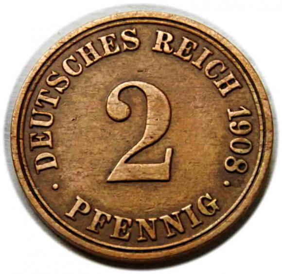 2 pfennig 1908 Wilhelm II Hohenzollern Germany Berlin (1)