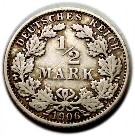 1/2 marki 1906 Wilhelm II Hohenzollern Niemcy Muldenhutten (1)