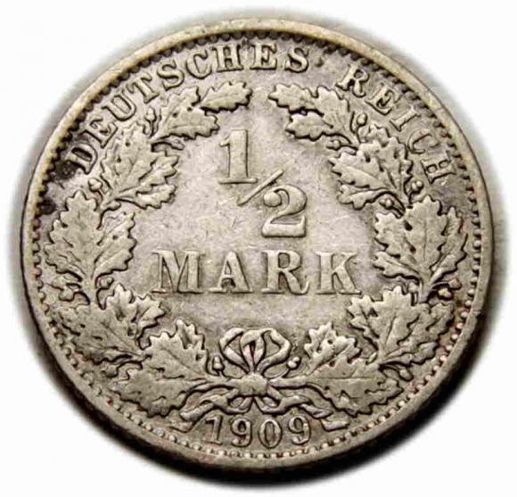 1/2 mark 1909 E Wilhelm Germany Muldenhutten (1)
