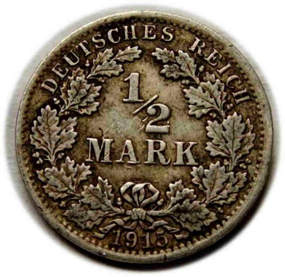 1/2 mark, 1915, Wilhelm, Germany, Berlin
