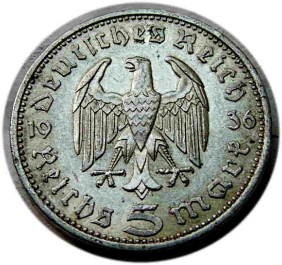 5 marek 1936 Paul von Hindenburg / orzeł pruski Berlin (2)