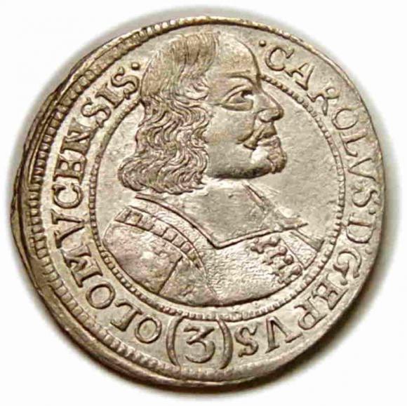 3 krajcary 1670 Karol II Lichtenstein Ołomuniec (1)