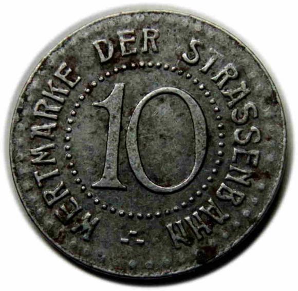 Żeton tramwajowy 10 fenigów Wrocław / Breslau (1)