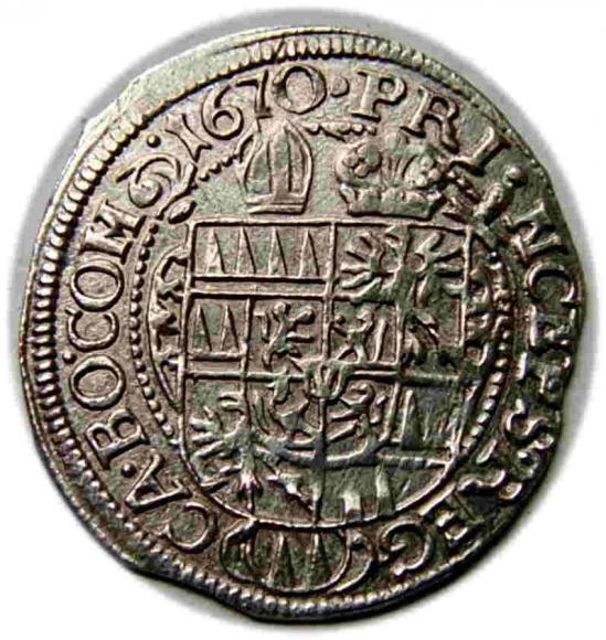 3 kreuzer 1670 Karl II Liechtenstein Olomouc