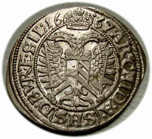 3 krajcary 1667 Leopold I Habsburg Wrocław (2)