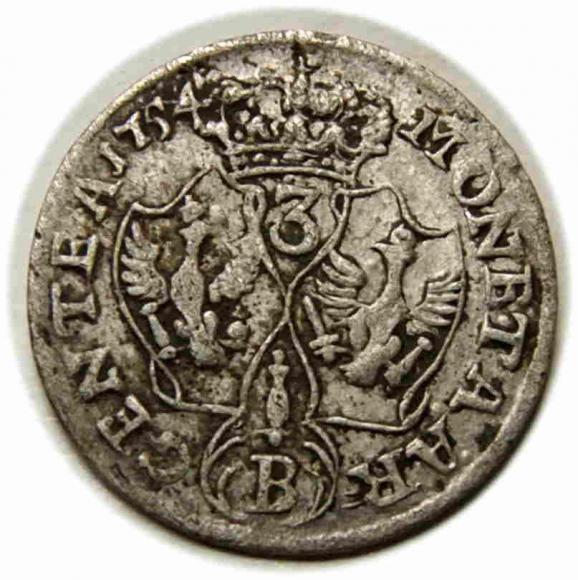 3 krajcary 1754 Fryderyk II Wielki Prusy Wrocław (2)