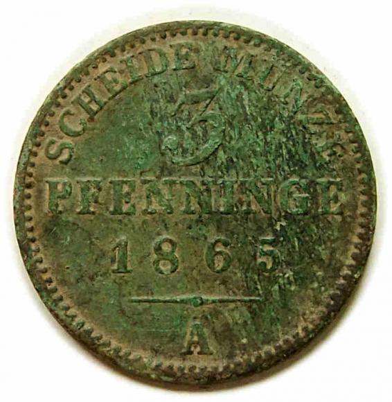 3 fenigi 1865 Franciszek Józef I Niemcy Berlin (1)