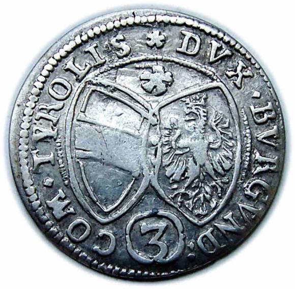 3 krajcary 1642 Ferdynand Karol Tyrol Hall (2)