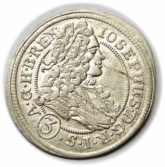 3 krajcary 1708 Józef I Habsburg Wrocław (1)