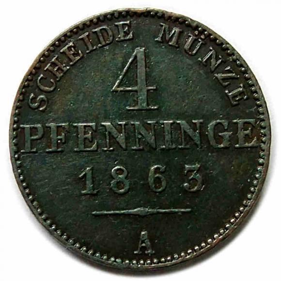 4 fenigi 1863 Wilhelm I Hohenzollern Prusy Berlin (1)