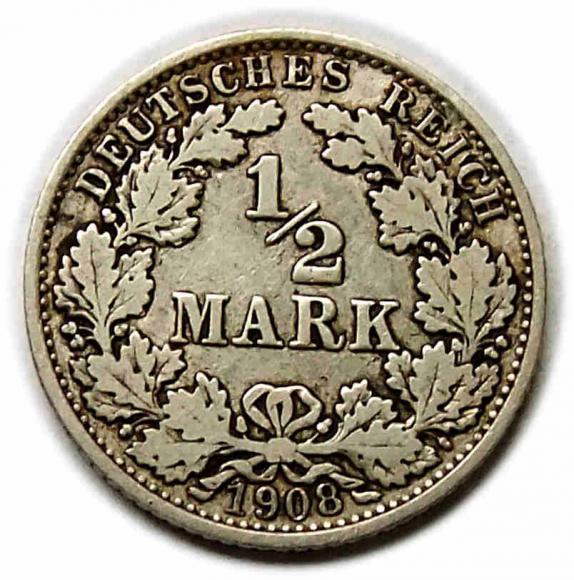 1/2 marki 1908 A Wilhelm II Hohenzollern Prusy Berlin (1)