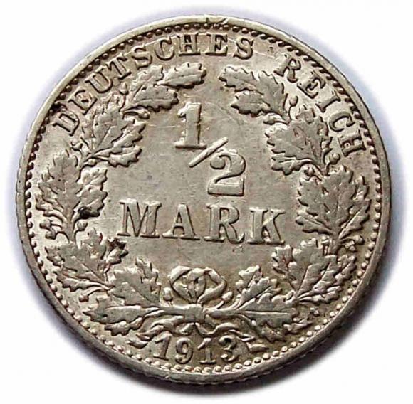1/2 marki 1913 F Wilhelm II Hohenzollern Prusy Stuttgart (1)