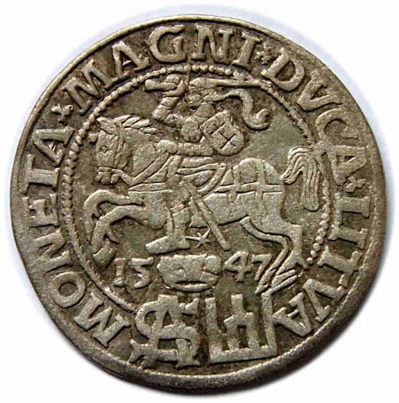 Grosz litewski na stopę polską 1547 Zygmunt II August Wilno (2)