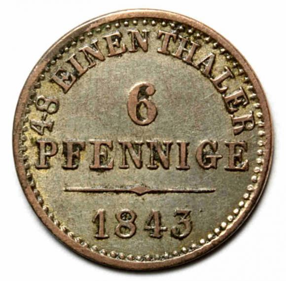 6 pfennige 1843 Ernst August von Hannover (1)